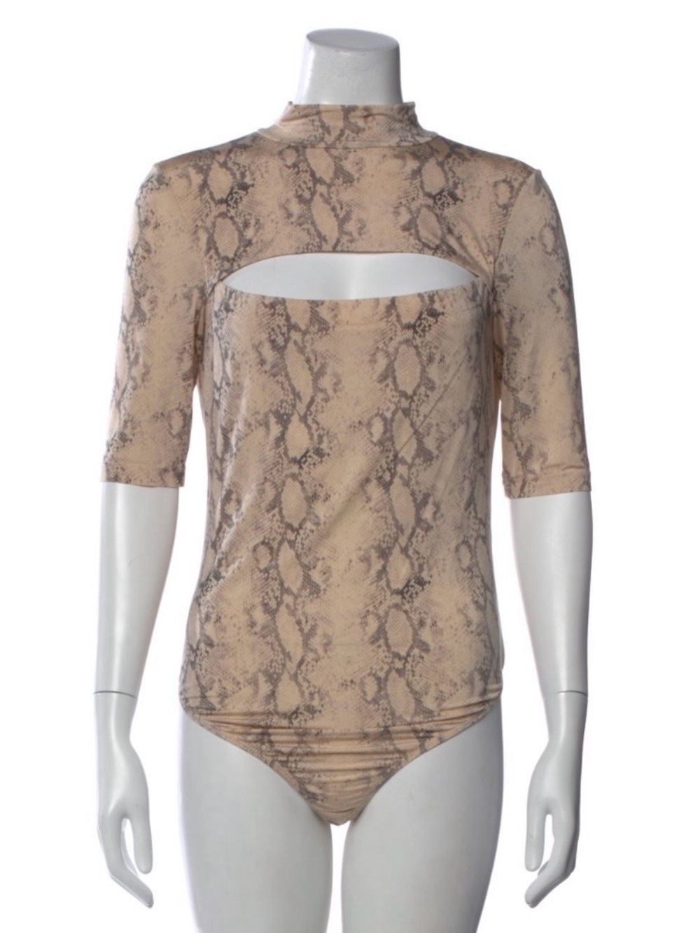 Jonathan Simkhai Snake Print Cutout Bodysuit Mock Neck Short Sleeve - Size L